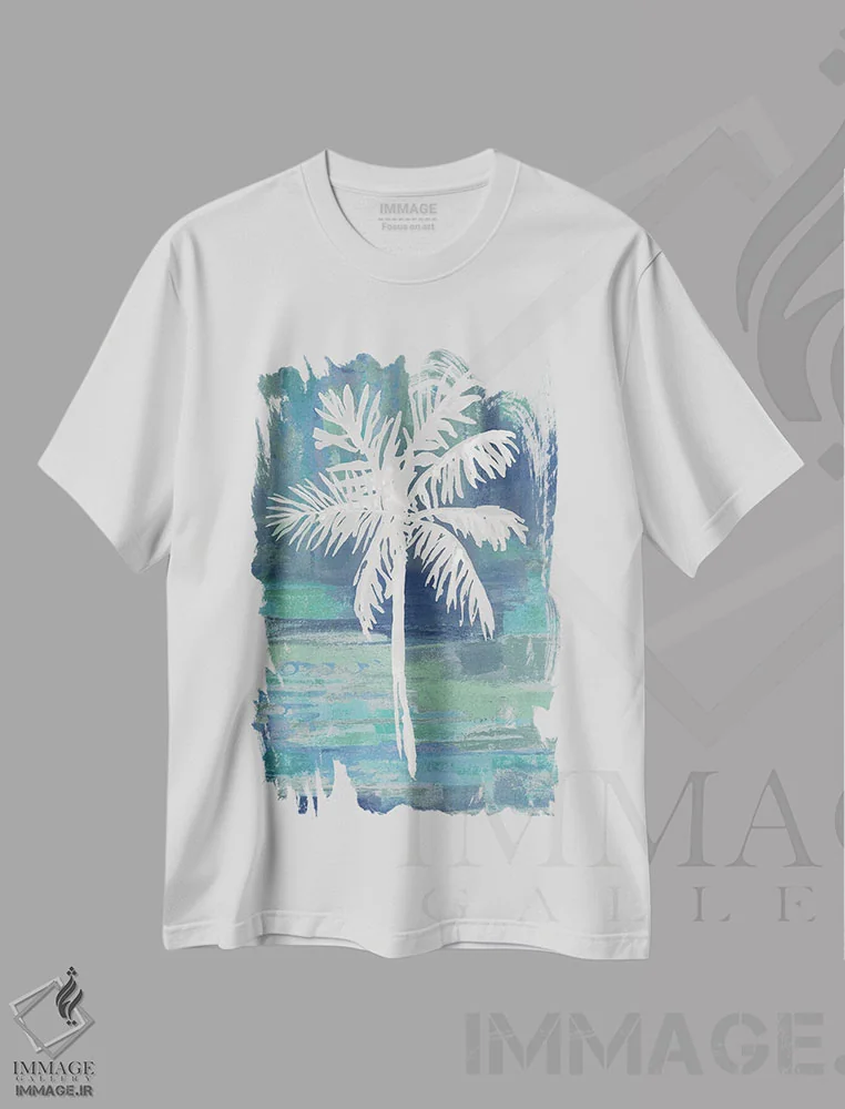 تیشرت سفید طرح دار نخل انتزاعی، تزئینی اثر کریستن درو | immage.ir