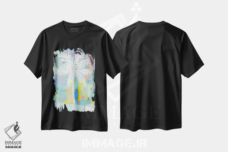 تیشرت مشکی طرح دار نخل انتزاعی، تزئینی اثر کریستن درو | immage.ir