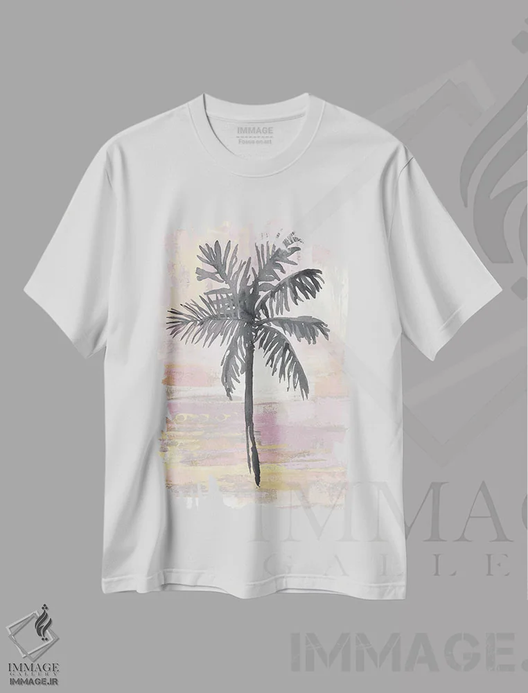 تیشرت سفید طرح دار نخل انتزاعی، تزئینی اثر کریستن درو | فروشگاه ایماژ