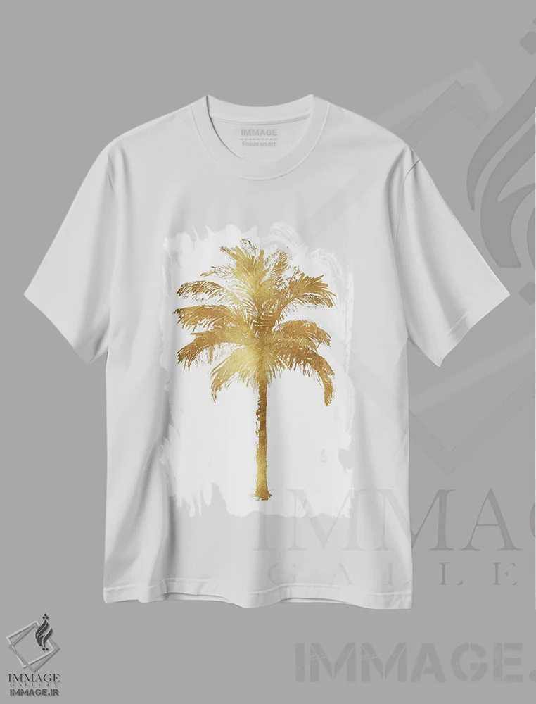 تیشرت سفید طرح دار نخل، تزئینی اثر کریستن درو | فروشگاه ایماژ
