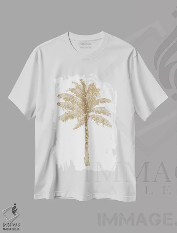 تیشرت سفید طرح دار نخل، تزئینی اثر کریستن درو | فروشگاه ایماژ