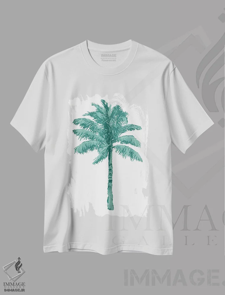 تیشرت سفید طرح دار نخل، تزئینی اثر کریستن درو | immage.ir