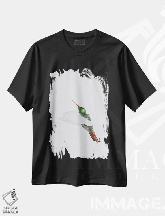 تیشرت مشکی طرح دار پرواز مرغ مگس خوار، دکور معاصر اثر کارینا دانیلچوک | فروشگاه ایماژ