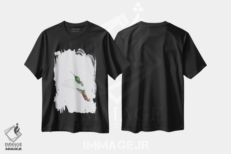 تیشرت مشکی طرح دار پرواز مرغ مگس خوار، دکور معاصر اثر کارینا دانیلچوک | فروشگاه ایماژ