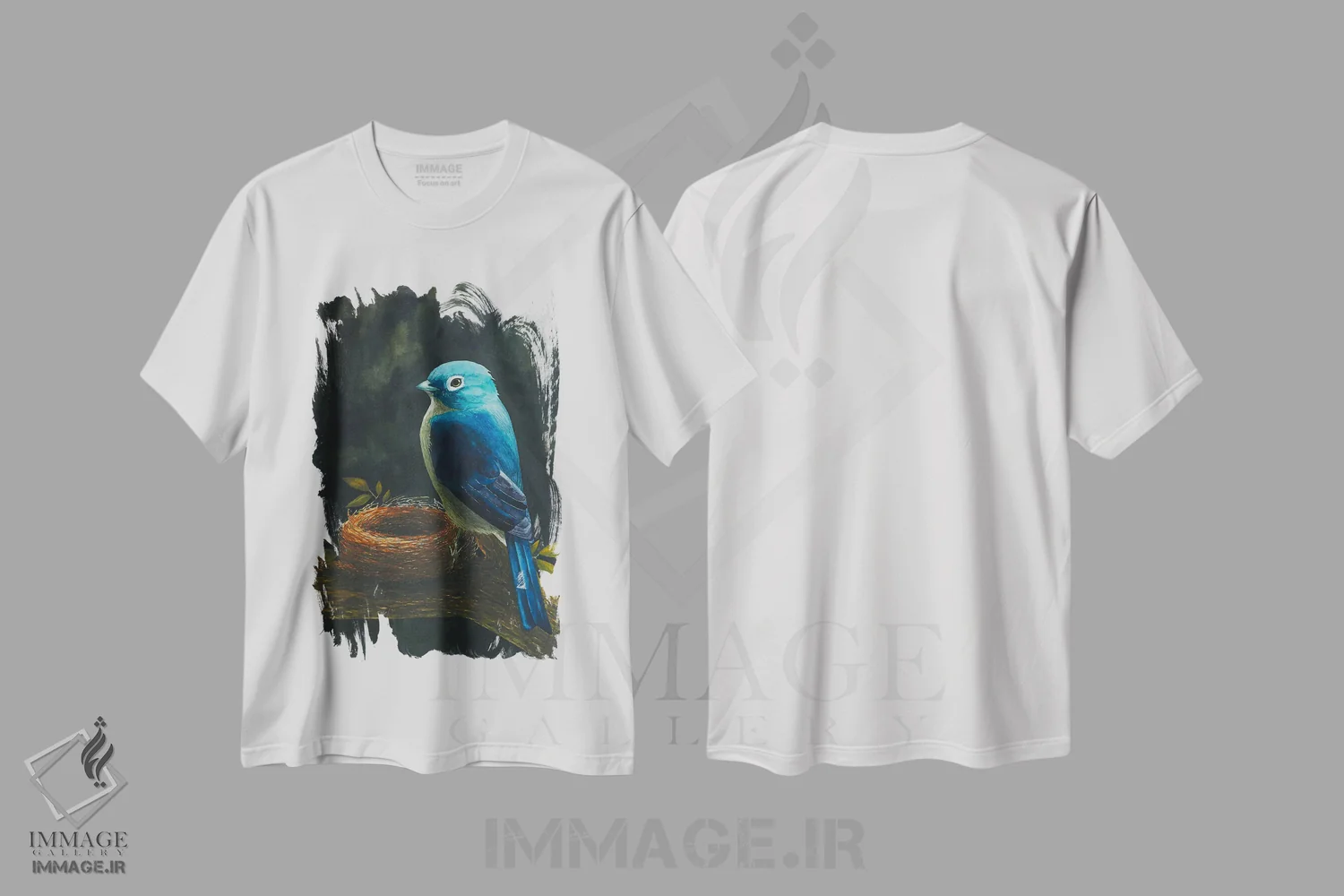 تیشرت سفید طرح دار پرنده با لانه، دکور معاصر اثر کارینا دانیلچوک | immage.ir