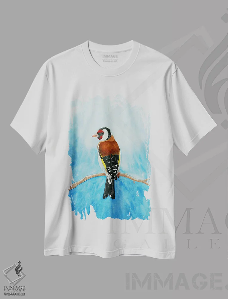 تیشرت سفید طرح دار فنچ طلایی زمستانی، دکور معاصر اثر کارینا دانیلچوک | immage.ir