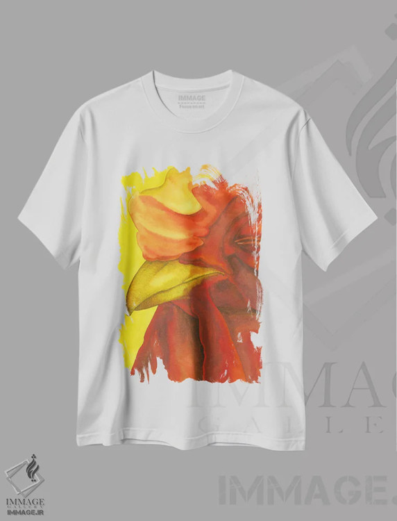 تیشرت سفید طرح دار خروس در آتش I، دکور معاصر اثر کارینا دانیلچوک | فروشگاه ایماژ