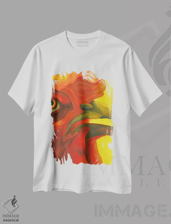 تیشرت سفید طرح دار خروس در آتش II، دکور معاصر اثر کارینا دانیلچوک | immage.ir