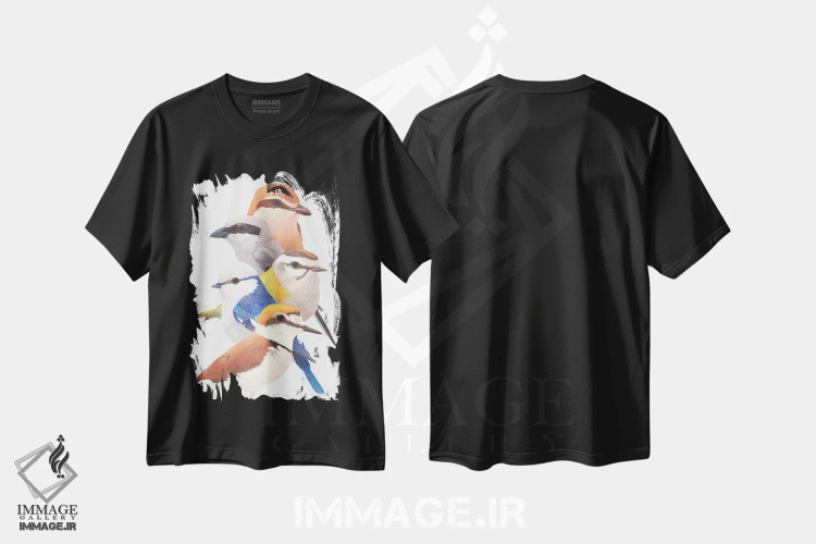 تیشرت مشکی طرح دار پنج پرنده، دکور معاصر اثر کارینا دانیلچوک | immage.ir
