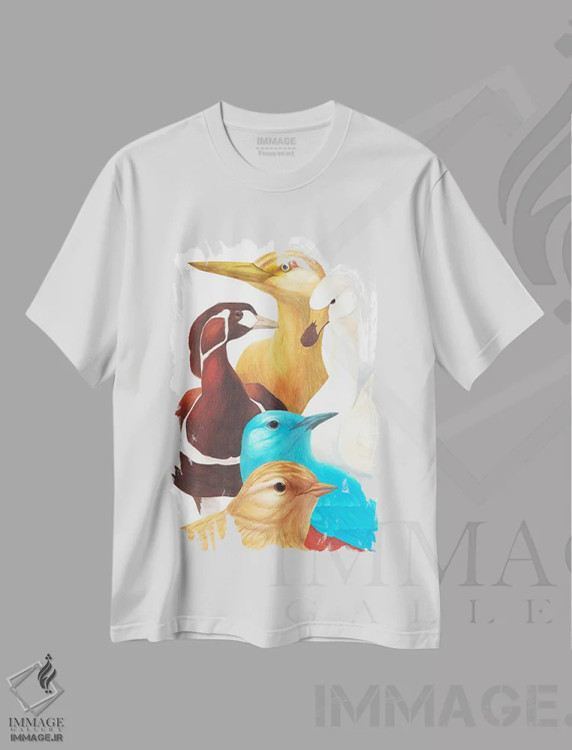تیشرت سفید طرح دار پنج پرنده دیگر، دکور معاصر اثر کارینا دانیلچوک | immage.ir