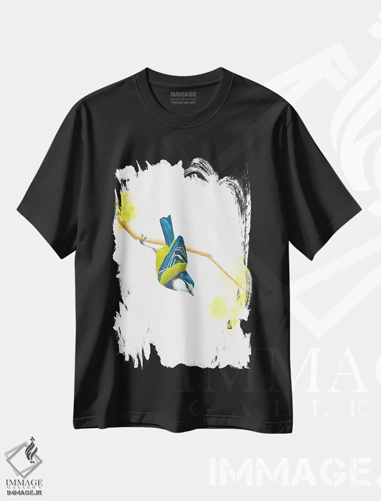 تیشرت مشکی طرح دار فنچ آبی، دکور معاصر اثر کارینا دانیلچوک | immage.ir