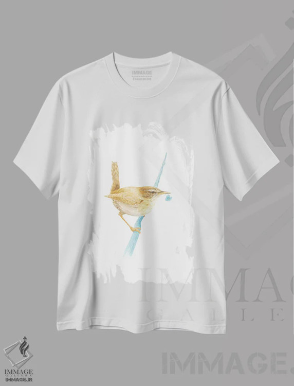 تیشرت سفید طرح دار فنچ اوراسیایی با گل پلاستیکی، دکور معاصر اثر کارینا دانیلچوک | immage.ir