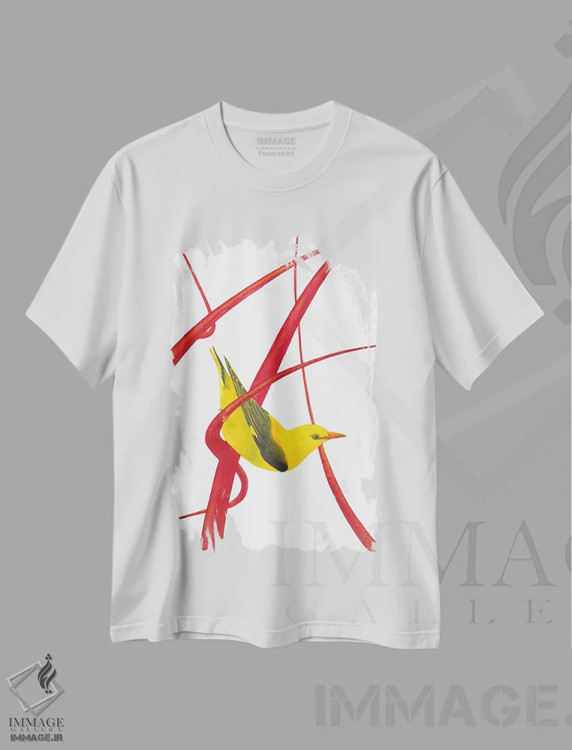 تیشرت سفید طرح دار بلبل طلایی I، دکور معاصر اثر کارینا دانیلچوک | immage.ir