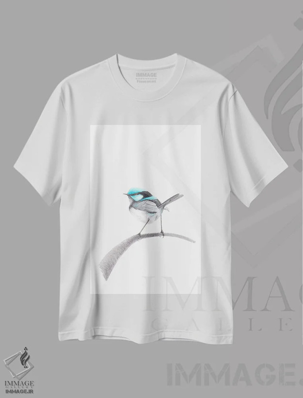 تیشرت سفید طرح دار بلبل طلایی II، دکور معاصر اثر کارینا دانیلچوک | فروشگاه ایماژ