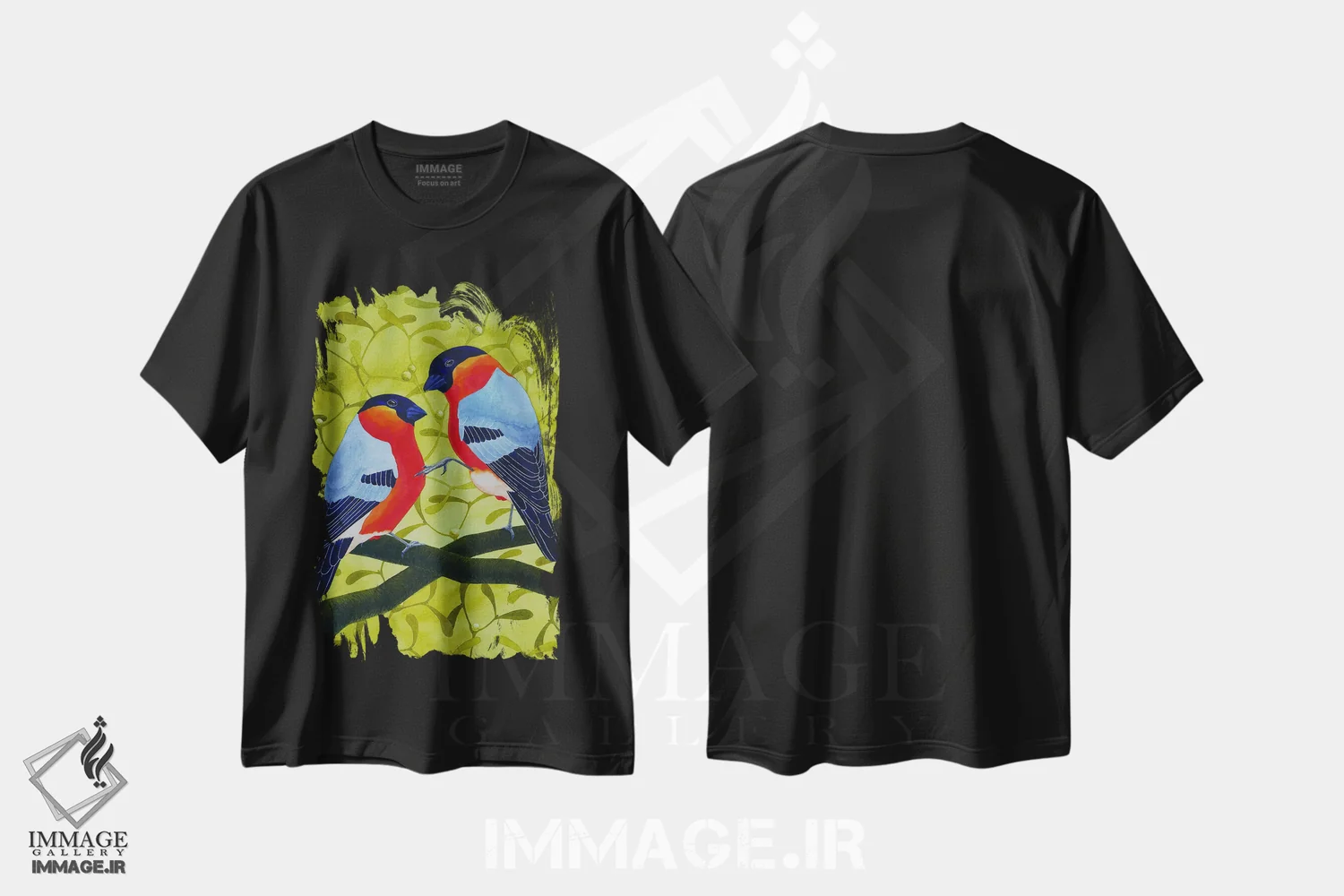 تیشرت مشکی طرح دار فنچ سهره، دکور معاصر اثر کارینا دانیلچوک | فروشگاه ایماژ