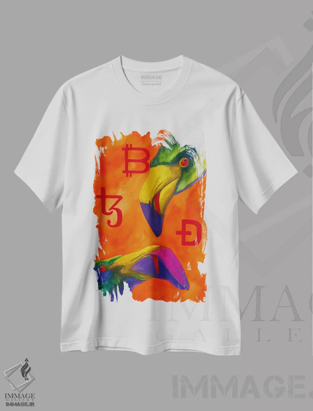 تیشرت سفید طرح دار عاشقان کریپتو، دکور معاصر اثر کارینا دانیلچوک | فروشگاه ایماژ