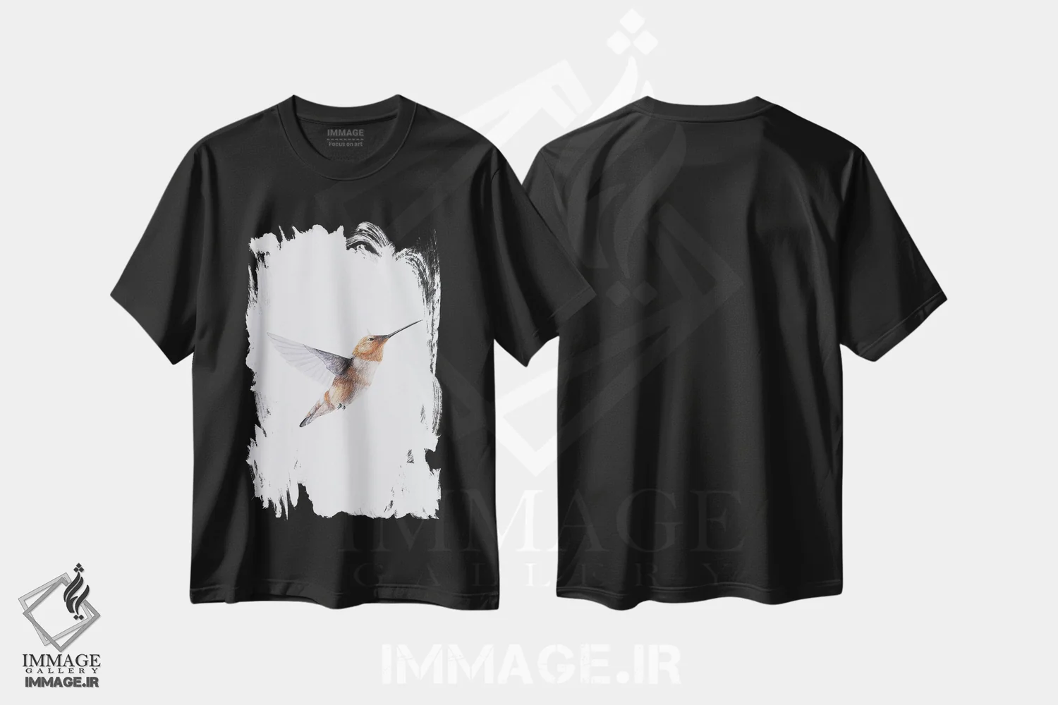 تیشرت مشکی طرح دار مرغ مگس خوار قهوه ای، دکور معاصر اثر کارینا دانیلچوک | فروشگاه ایماژ