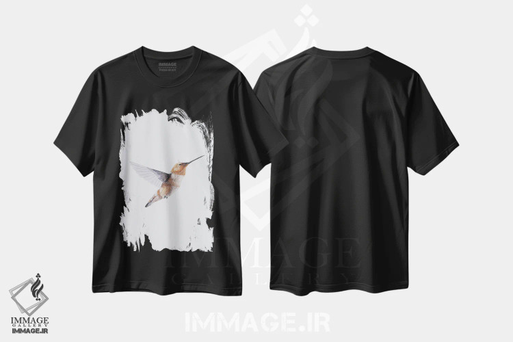 تیشرت مشکی طرح دار مرغ مگس خوار قهوه ای، دکور معاصر اثر کارینا دانیلچوک | فروشگاه ایماژ