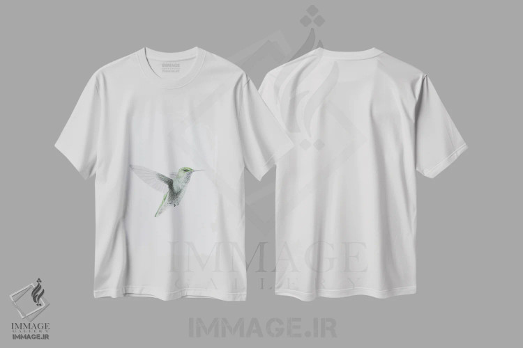 تیشرت سفید طرح دار مرغ مگس خوار در پرواز، دکور معاصر اثر کارینا دانیلچوک | فروشگاه ایماژ