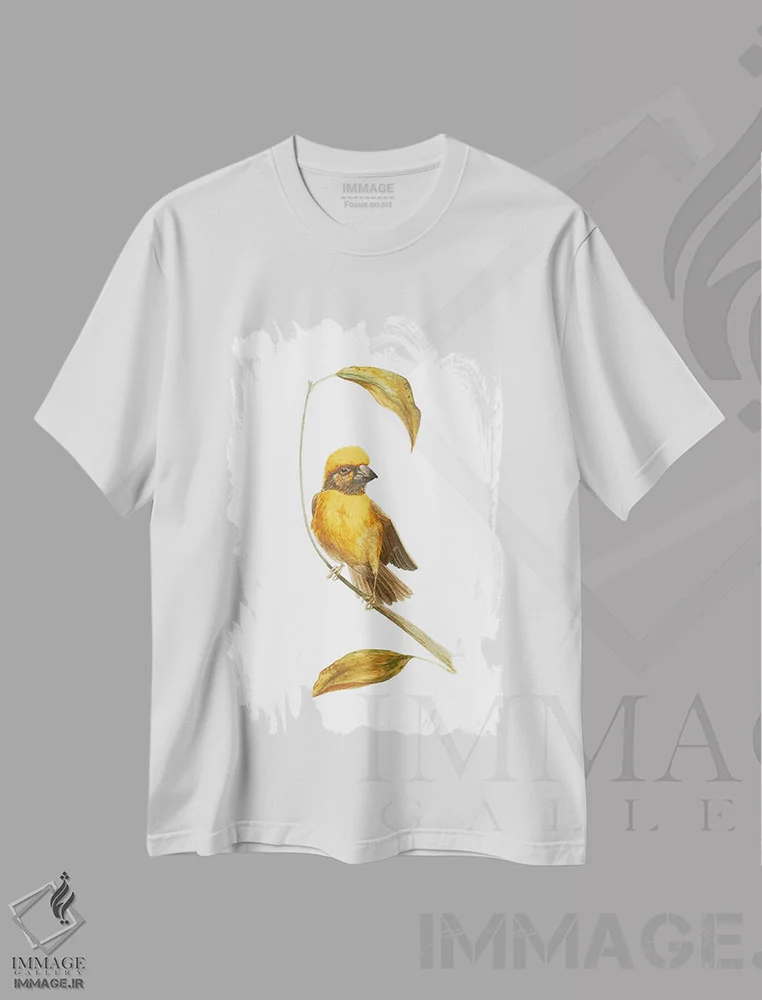 تیشرت سفید طرح دار طرح پرنده کوچک پاییزی، مدیوم اثر کارینا دانیلچوک | فروشگاه ایماژ