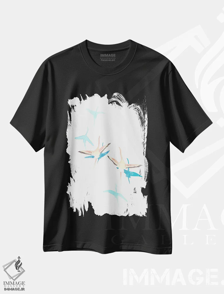 تیشرت مشکی طرح دار فلامینگوهای در حال پرواز، مدیوم اثر کارینا دانیلچوک | immage.ir