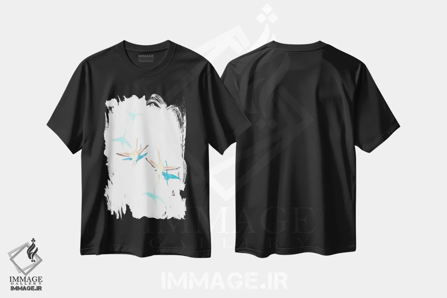تیشرت مشکی طرح دار فلامینگوهای در حال پرواز، مدیوم اثر کارینا دانیلچوک | immage.ir
