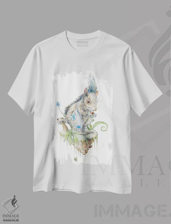 تیشرت سفید طرح دار جزیره سنجاب، هنر فاخر اثر براندون کیهنر | immage.ir