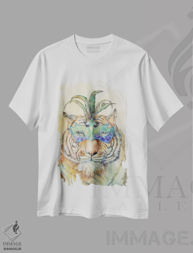 تیشرت سفید طرح دار ببر نقاب دار، هنر فاخر اثر براندون کیهنر | فروشگاه ایماژ