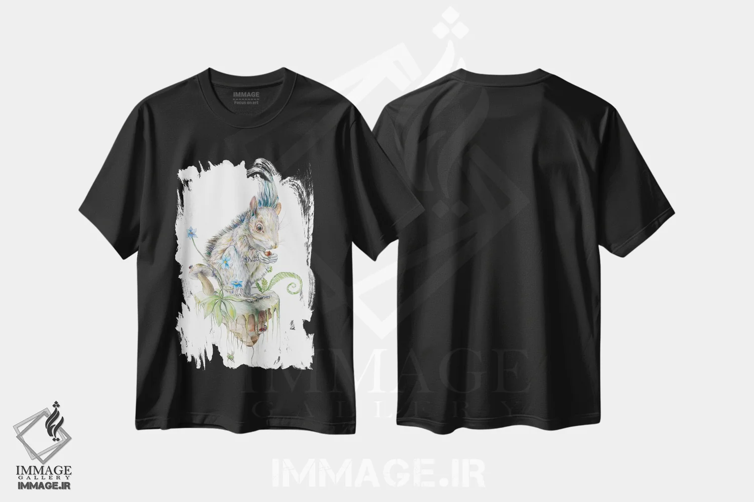 تیشرت مشکی طرح دار جزیره سنجاب، هنر فاخر اثر براندون کیهنر | فروشگاه ایماژ