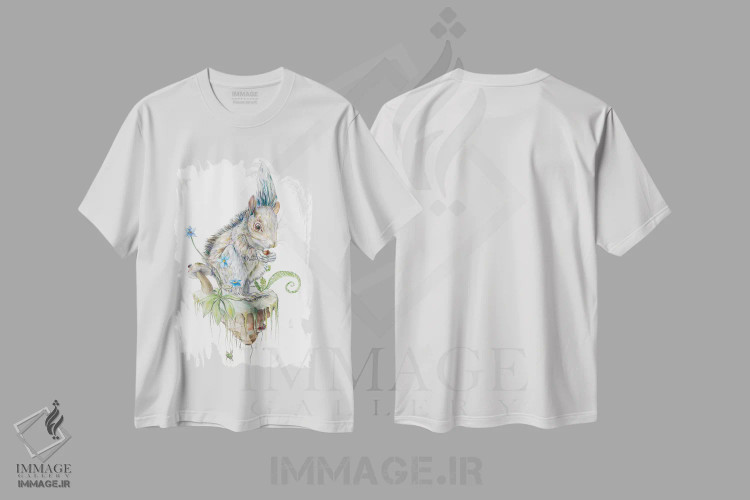 تیشرت سفید طرح دار جزیره سنجاب، هنر فاخر اثر براندون کیهنر | immage.ir