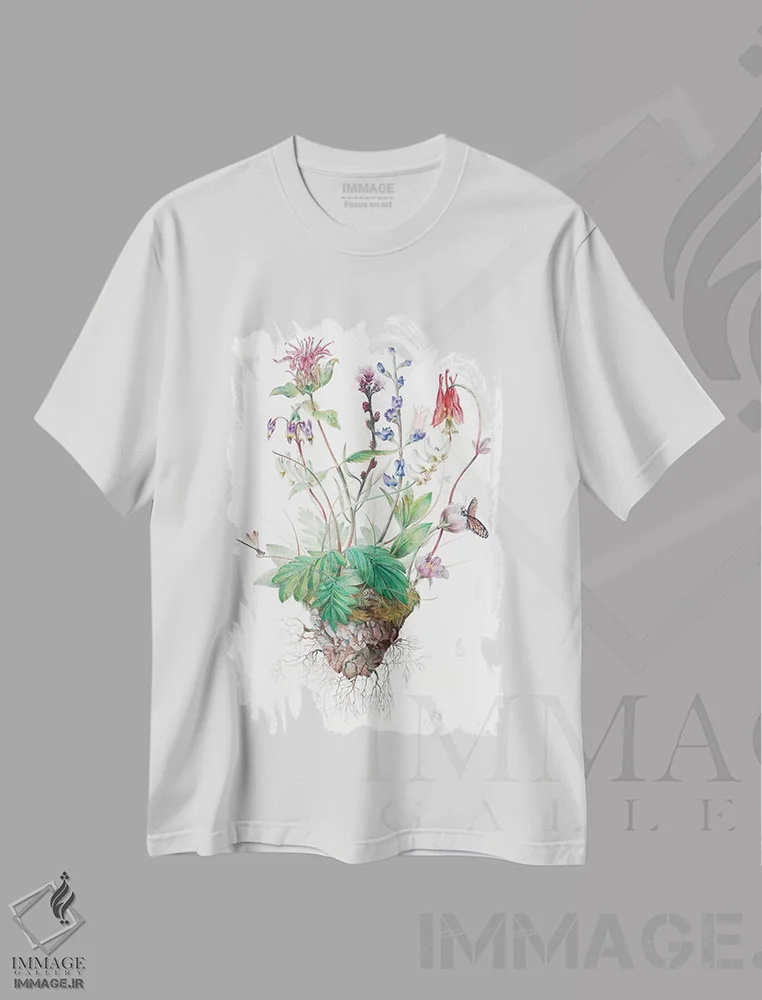 تیشرت سفید طرح دار گل های وحشی، هنر فاخر اثر براندون کیهنر | immage.ir