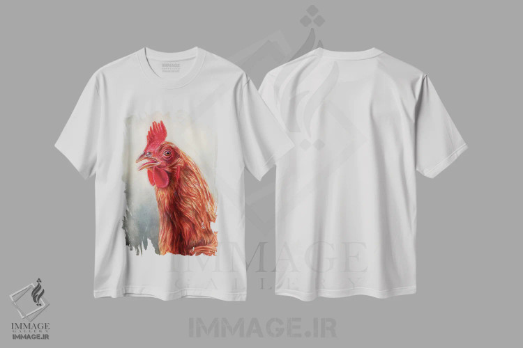 تیشرت سفید طرح دار مرغ قرمز اثر براندون کیهنر | فروشگاه ایماژ