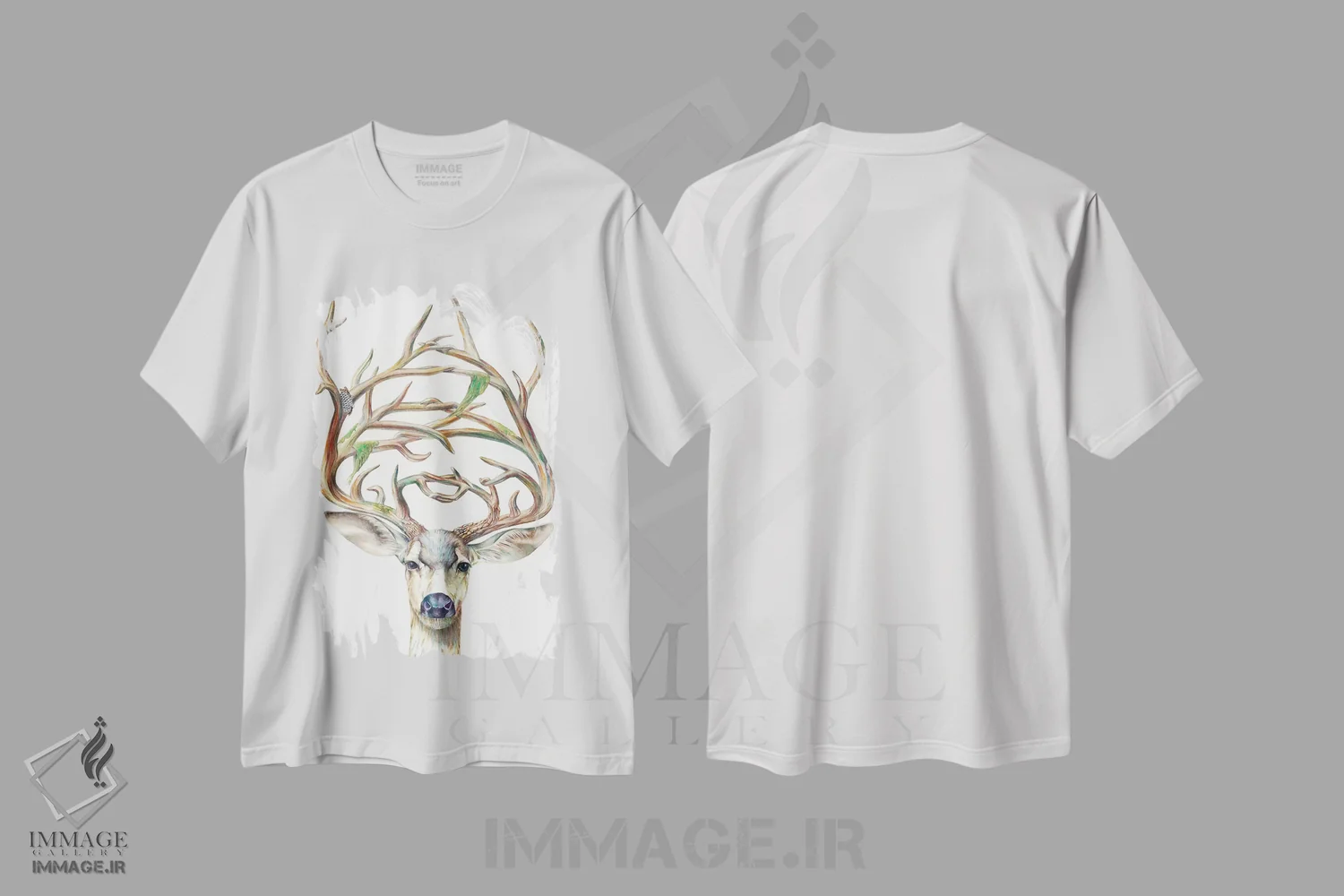 تیشرت سفید طرح دار گوزن قاطر نر، دکور کلبه و لژ اثر براندون کیهنر | immage.ir