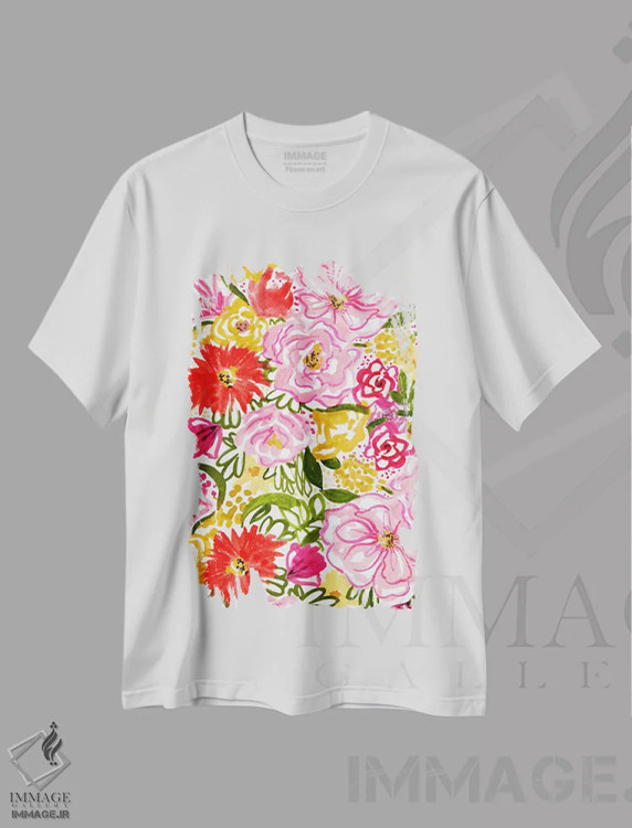 تیشرت سفید طرح دار گل های انتزاعی، آبستره اثر کیت الدرایدج | immage.ir