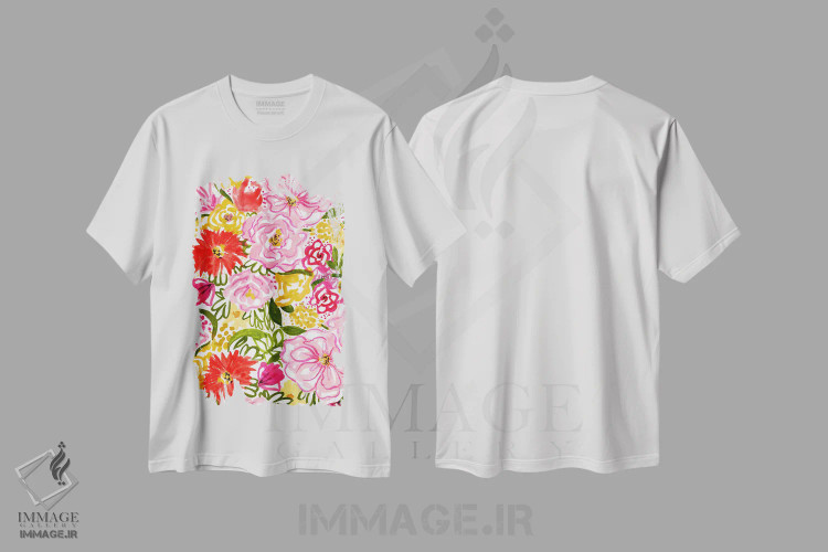 تیشرت سفید طرح دار گل های انتزاعی، آبستره اثر کیت الدرایدج | immage.ir