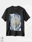 تیشرت مشکی طرح دار مرجان صدفی آبی دریایی IV، دکور ساحلی اثر کارولین کلی | فروشگاه ایماژ
