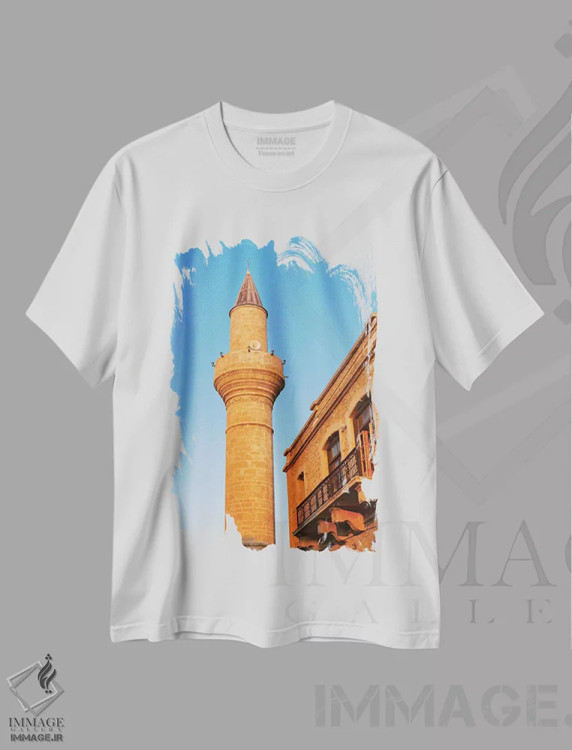 تیشرت سفید طرح دار مسجد آقا جعفر پاشا، گیرنه، جمهوری ترک قبرس شمالی، مدیوم اثر کرن سو | immage.ir