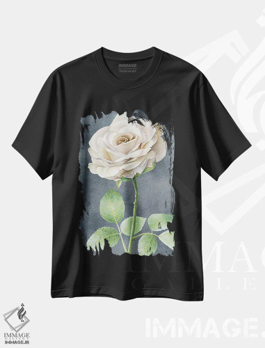 تیشرت مشکی طرح دار رزهای عاجی روی پنل طوسی I، دکور معاصر اثر کلسی ویلسون | فروشگاه ایماژ