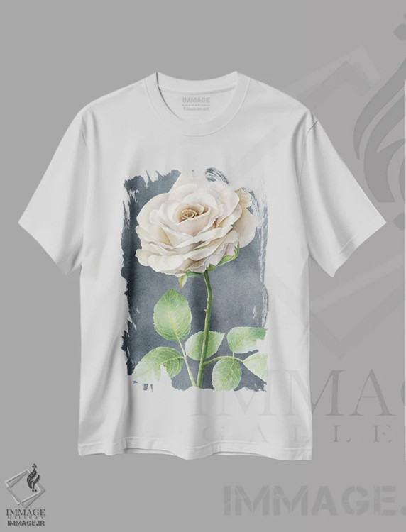 تیشرت سفید طرح دار رزهای عاجی روی پنل طوسی I، دکور معاصر اثر کلسی ویلسون | immage.ir