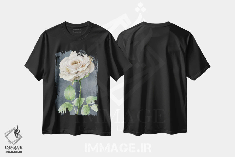 تیشرت مشکی طرح دار رزهای عاجی روی پنل طوسی I، دکور معاصر اثر کلسی ویلسون | فروشگاه ایماژ