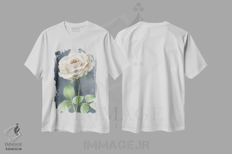 تیشرت سفید طرح دار رزهای عاجی روی پنل طوسی I، دکور معاصر اثر کلسی ویلسون | immage.ir