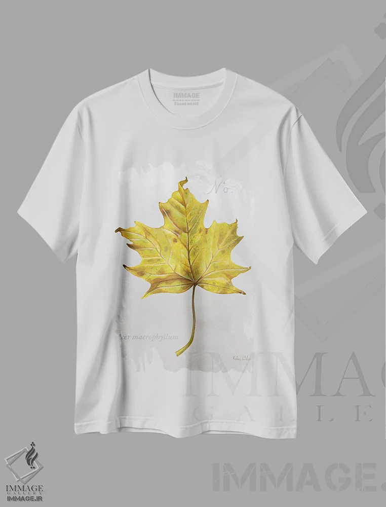 تیشرت سفید طرح دار برگ های پاییزی روی طوسی ۲ - افرا ۲، دکور کلبه و لژ اثر کلسی ویلسون | immage.ir