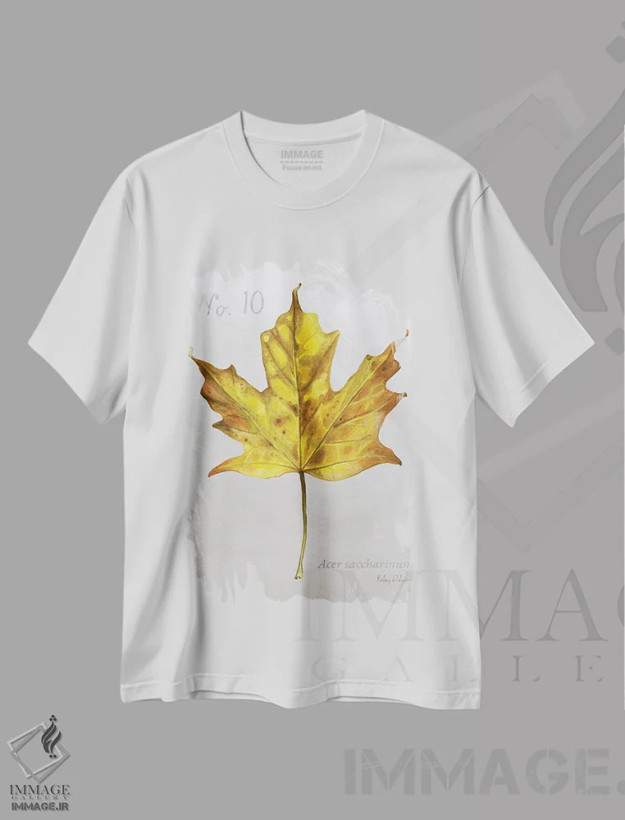 تیشرت سفید طرح دار برگ های پاییزی روی طوسی ۱ - افرا، دکور کلبه و لژ اثر کلسی ویلسون | فروشگاه ایماژ