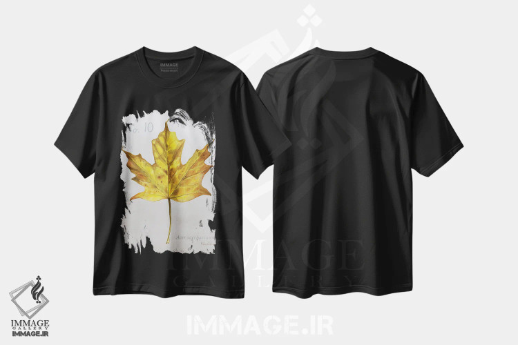 تیشرت مشکی طرح دار برگ های پاییزی روی طوسی ۱ - افرا، دکور کلبه و لژ اثر کلسی ویلسون | immage.ir