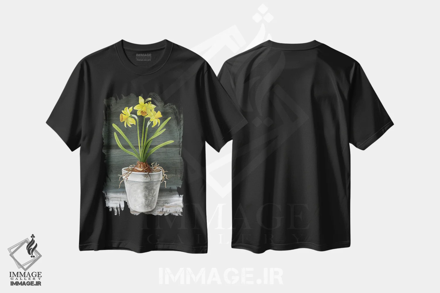 تیشرت مشکی طرح دار باغ روستایی ۱ - نرگس ها، دکور روستایی اثر کلسی ویلسون | immage.ir