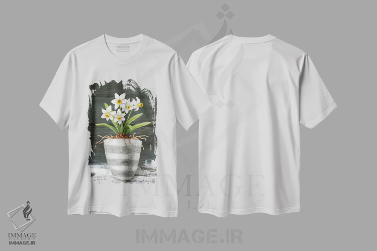 تیشرت سفید طرح دار باغ روستایی ۲ - نرگس های سفید، دکور روستایی اثر کلسی ویلسون | immage.ir