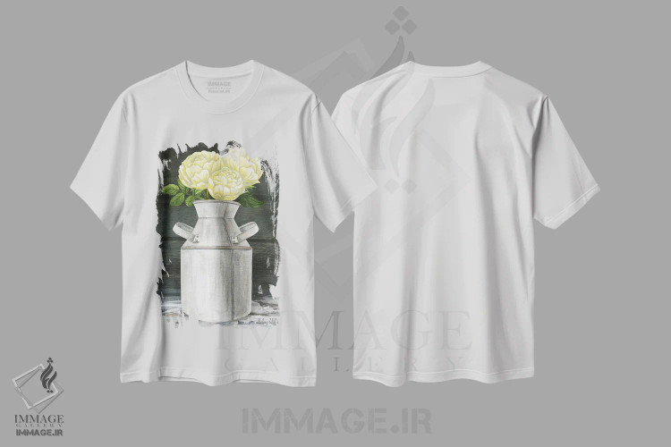 تیشرت سفید طرح دار باغ روستایی ۴ - صدتومانی ها در پارچ، دکور روستایی اثر کلسی ویلسون | فروشگاه ایماژ
