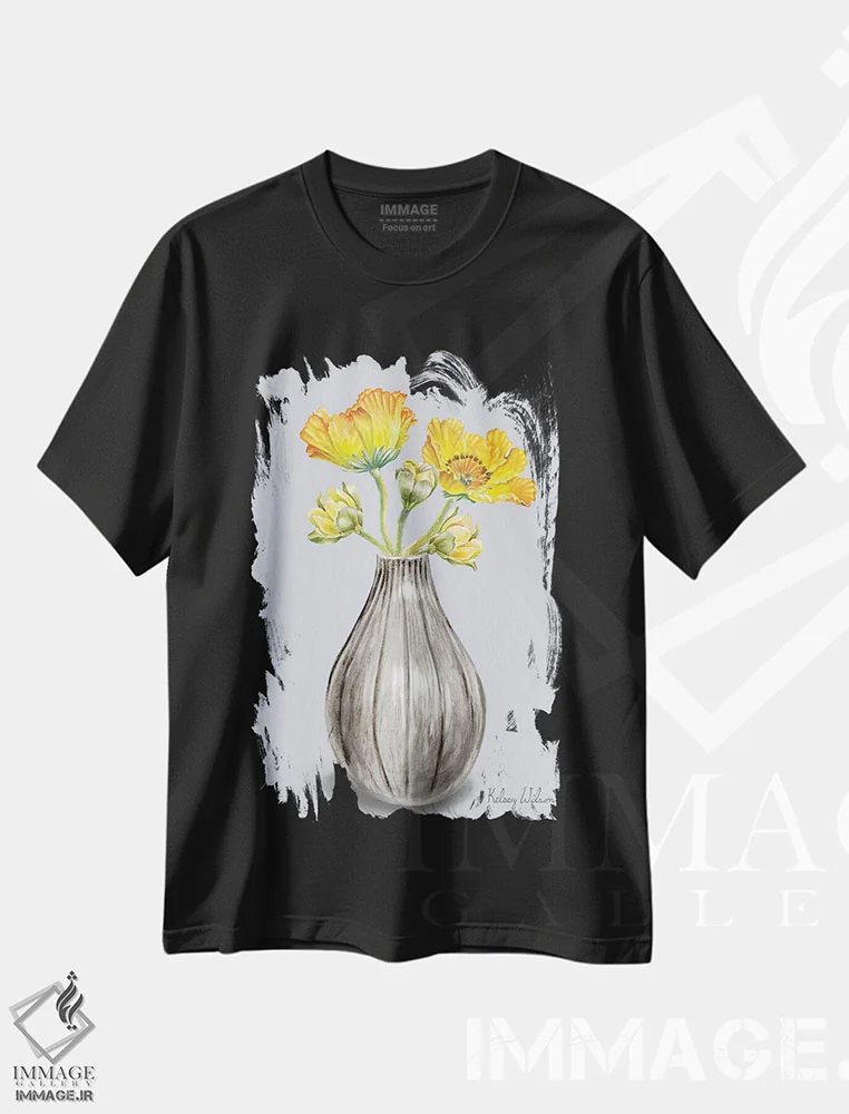 تیشرت مشکی طرح دار شقایق ها در گلدان II، دکور روستایی اثر کلسی ویلسون | immage.ir