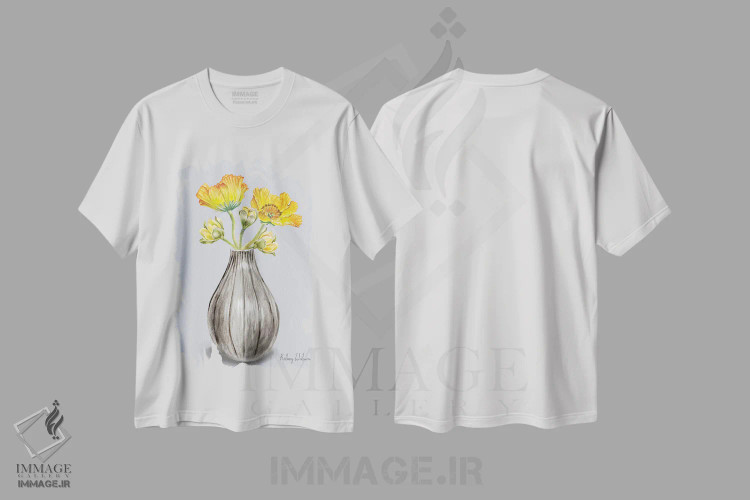 تیشرت سفید طرح دار شقایق ها در گلدان II، دکور روستایی اثر کلسی ویلسون | فروشگاه ایماژ