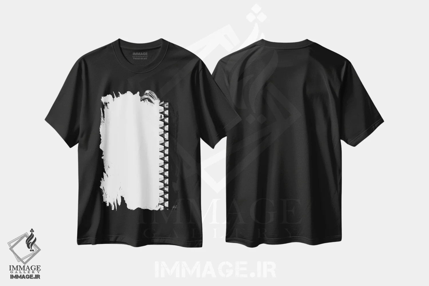 تیشرت مشکی طرح دار گردباد، هنر تزئینی سیاه و سفید اثر کاترین فدرر | فروشگاه ایماژ